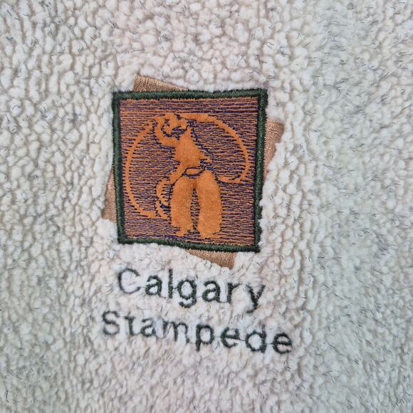 Calgary Stampede Tan Brown Full Zip Sherpa Fleece Rodeo Cowboy Logo Vest Large - Picture 3 of 3